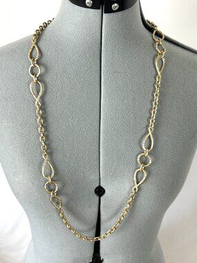 Lauren Ralph Lauren Hammered Toggle Necklace Rhinestones Goldtone Long